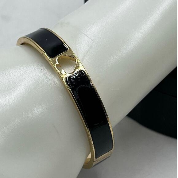 Kate‎ Spade Hole Punch Spade Black Gold Cutout Spade Hinge Bangle - Picture 1 of 11